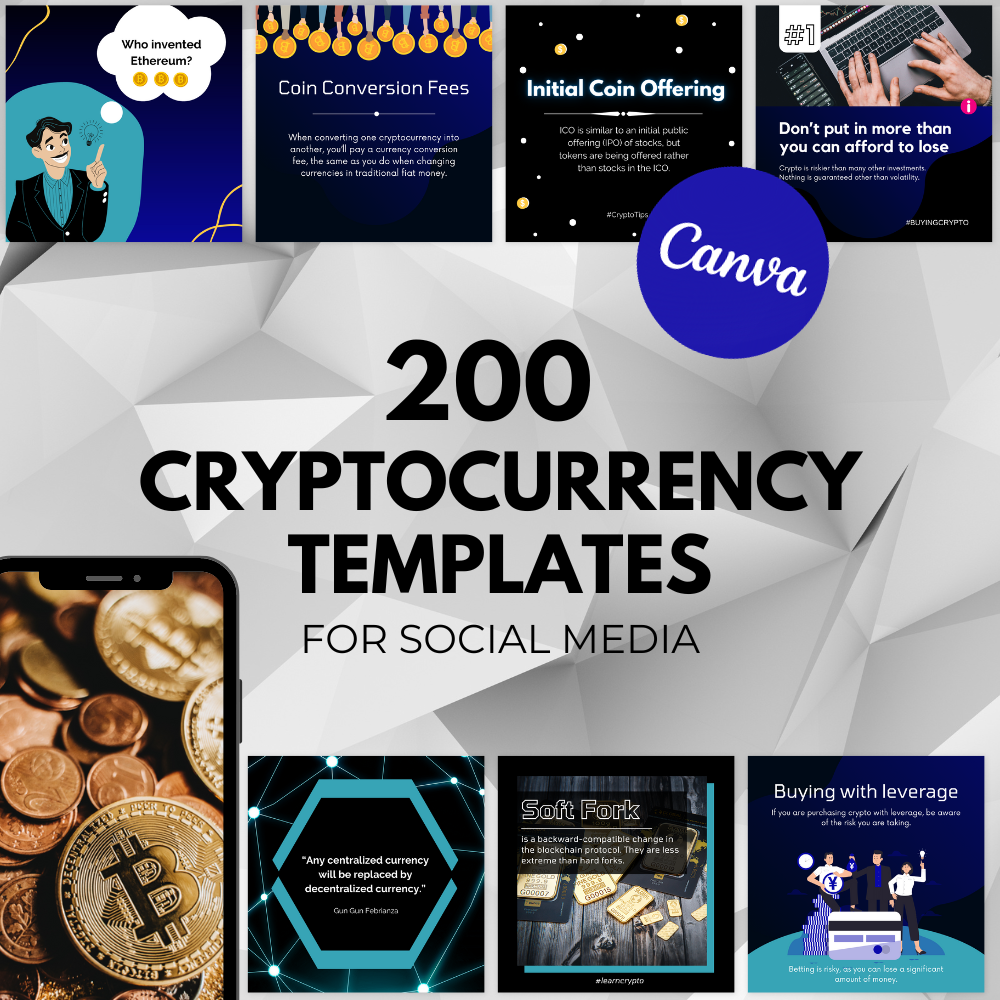 200 ready-made Cryptocurrency templates for social media.